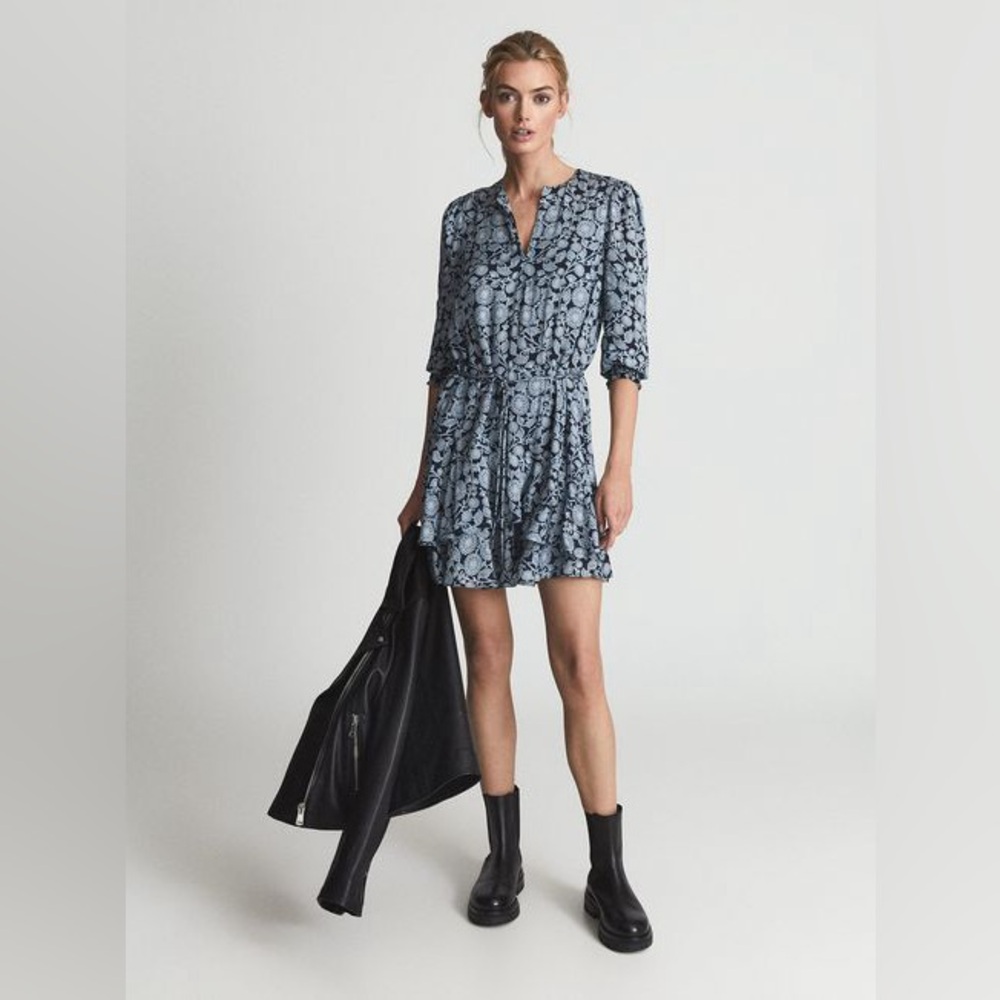 NWT REISS LEANNA FLORAL PRINT FLIPPY DRESS IN BLUE 4